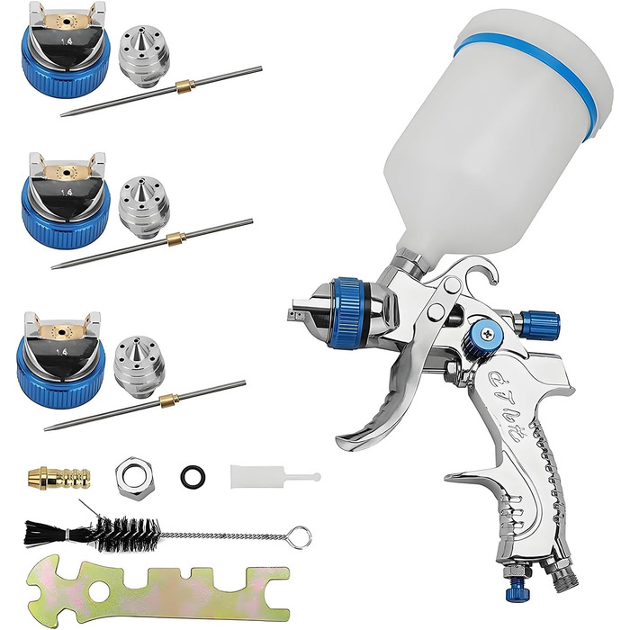 Фарборозпилювач пістолет-розпилювач комплект пістолет-розпилювач 3 насадки 1,4 мм 1,7 мм 2,0 мм з 600 мл пластикового стаканчика система розпилення фарби для парканів стель фарбування стін і т.д.