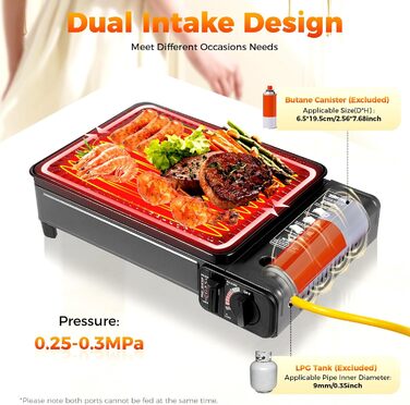 Портативна газова плита-гриль 2-в-1, портативна газова плита на бутані з набором аксесуарів для гриля, газова плита-гриль для кемпінгу, використання на вулиці та в приміщенні, чорна