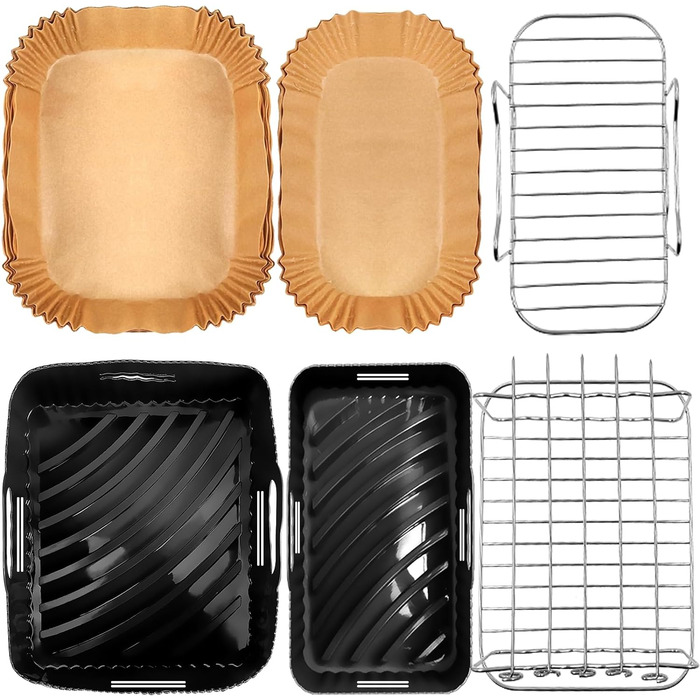 Аксесуари для фритюрниці YINGRACE для Tefal EY9018 5.2/3.1 л, Cecotec Cecofry DuoSize 9 л, два розміри подвійних ящиків, 6 шт. із силіконовою формою, решітка для приготування, папір для випічки для фритюрниці