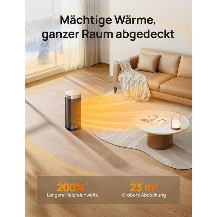 Енергозберігаючий тихий вентилятор-обігрівач DREO, керамічний нагрівальний елемент 2000 Вт з термостатом, 12-годинний таймер, 3 режими, коливання 70, 16-дюймовий електричний кімнатний обігрівач, захист від перегріву та перекидання, Solaris Slim H2, золоти