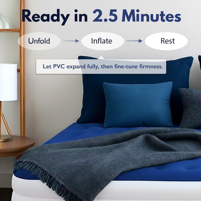 Надувний матрац King Koil King із вбудованим високошвидкісним насосом, ідеально підходить для дому, кемпінгу, гостей, розкішний двомісний надувний матрац, 20-дюймовий розкішний надувний матрац California King Blue
