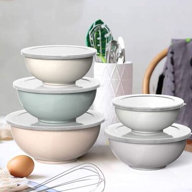 Набір мисок для змішування AIKKIL з 6 шт. , пластикова салатниця Nist з кришкою, миска з кришкою, містить 2 виделки та 4 мірні лож