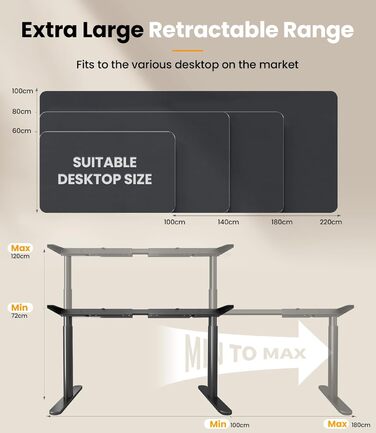 Каркас столу MAIDeSITe EL2 Pro Art з регулюванням висоти, овальна конструкція ніжок, електрично регульований по висоті каркас столу, подвійний двигун, вантажопідйомність 180 кг з 4 налаштуваннями пам&39яті та функцією захисту від зіткнень, чорний