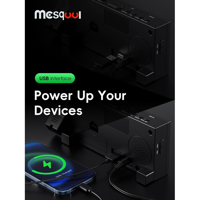 Проекційний будильник для спальні, цифровий будильник з великим 7-дюймовим світлодіодним дисплеєм, диммер, проектор на 180, зарядний пристрій USB, 12/24 год, літній час, відкладення, резервне живлення акумулятора, настільний настінний стельовий годинник д