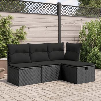 Табурет садовий з подушкою чорний 55x55x37 см Poly Rattan,365967