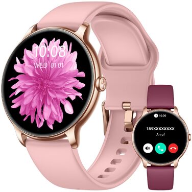 Жіночий смарт-годинник, круглий, ультратонкий, 1,32-дюймовий AMOLED-дисплей, завжди увімкнений фітнес-годинник із функцією телефону, монітор сну/пульсометр/крокомір, понад 100 спортивних режимів, водонепроникність IP68, Android/iOS