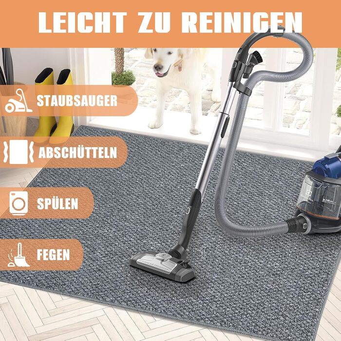 Килимок для внутрішніх приміщень, що вловлює бруд, 80x100 см, нековзний килимок для зовнішнього та внутрішнього використання, що миється, водонепроникний вхідний килимок, абсорбуючий килимок для вхідних дверей та дверей (сірий, 80 x 100 см)