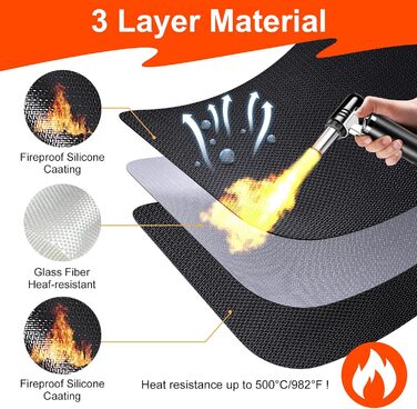 Вогнетривка накладка 2 шт. и, силіконовий вогнезахисний килимок зі скловолокна для стільниці, термостійкий килимок для аерофритюрниці кавоварки для мікрохвильової печі, протиковзкий водонепроникний 40 x 60 см, чорний