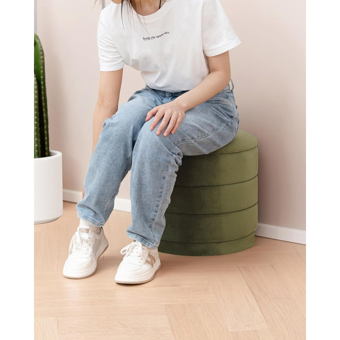 Круглий пуф Bonlife з кришкою, складна підставка для ніг зі столиком, пуф для вітальні, спальні, коридору, оливковий оксамит, 39x39x37 см 39 см оливковий