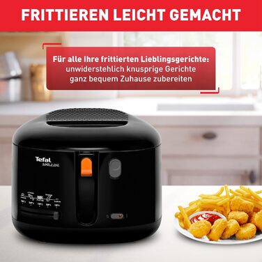 Просто одна електрична фритюрниця Місткість XL для картоплі фрі до 1,2 кг Ексклюзивна система охолодження стін Запчастини, безпечні для миття в посудомийній машині Оглядове вікно регульований термостат Чорний, 1608