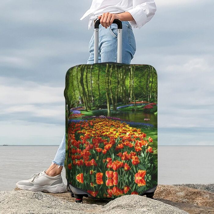 Чохол для валізи Весняний тюльпан з принтом, еластичний захист від подряпин та пилу, чорний, розмір 85
