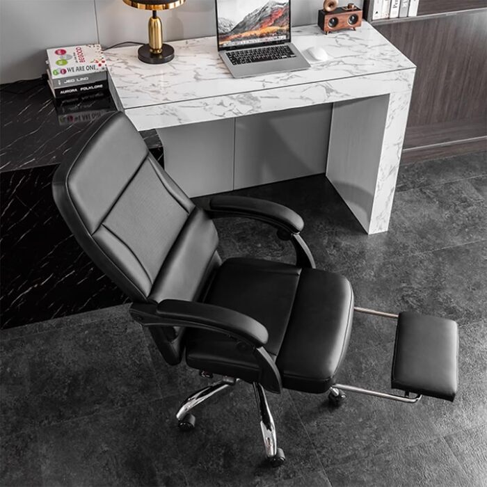 Офісне крісло з високою спинкою, ергономічні шкіряні крісла з подушкою сидіння, крісло з кутом відкидання 135 та поперековою опорою, поворотні крісла з регулюванням висоти (білий, B) Білий B