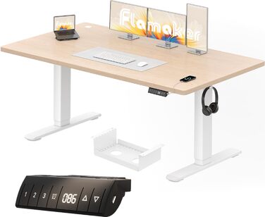 Письмовий стіл з регульованою висотою 160 x 80 см, електрично регульований стіл з функцією пам&39яті, комп&39ютерний стіл з організацією кабелів, стіл для роботи стоячи, офісний стіл, бежевий 160 x 80 см