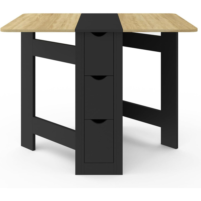 Розкладний консольний столик EDI для 2-4 осіб з 3 чорними шухлядами, стільниця під бук, 103 x 76 см