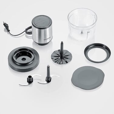 Універсальний подрібнювач SEVERIN, мультиподрібнювач для грубого та дрібного подрібнення, подрібнювачі для колотого льоду, сиру, горіхів та іншого, матова чорна/матова нержавіюча сталь, KM 3867