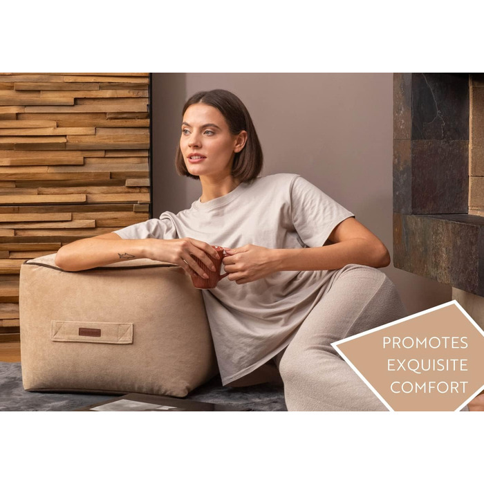 Пуф-табурет ENGLISH HOME, Пуф із квадратним сидінням, Високоякісний пуф із сидінням, Легкий у догляді пуф, Пуф-табурет для вітальні, спальні, Casha, 45x45 см, Бежевий