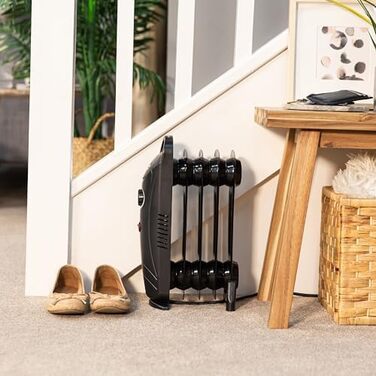 Вт, масляний портативний електричний обігрівач, 5 ребер, чорний, регульований термостат, захисне відключення, площа кімнати 10 м, 3001, 650