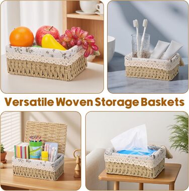 Набір кошиків для зберігання з 3 предметів з кришкою, декоративний плетений кошик, компактні кошики для зберігання у ванній кімнаті, плетений подарунковий кошик, коробка для зберігання зі знімною підкладкою (3 розміри)
