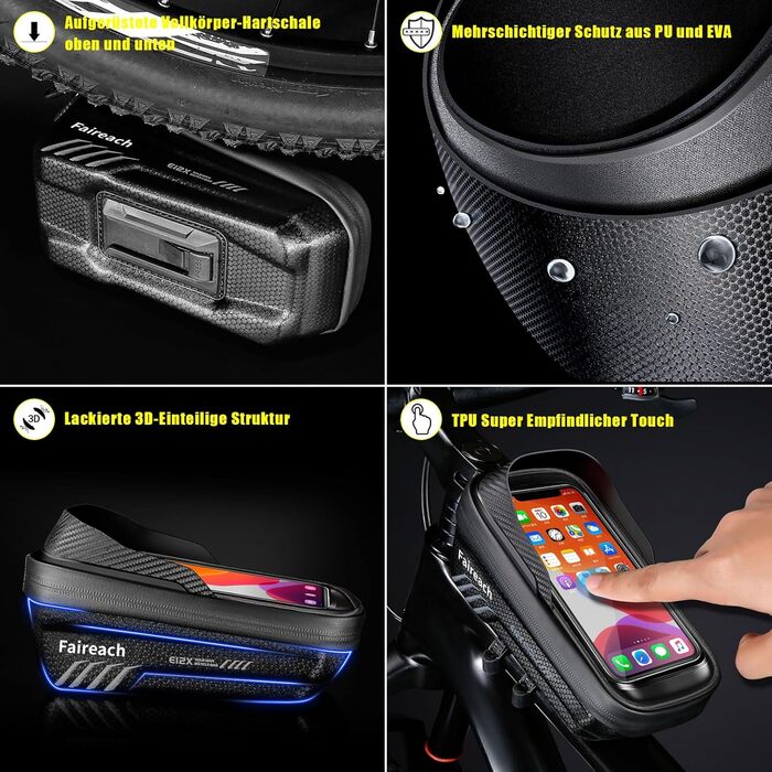 Сумка для велосипедної рами з 3D-сонцезахисним козирком, водонепроникний тримач для мобільного телефону