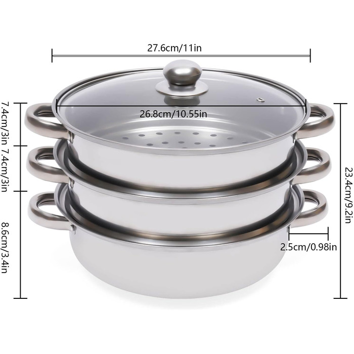 Рівнева пароварка з нержавіючої сталі зі скляною кришкою Пароварка з нержавіючої сталі (304) Каструля великої місткості Індукційна