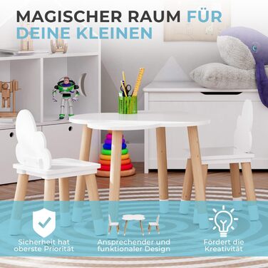 Дитячий комплект столу та стільців Rebecca Mobili, стільці та столик для дитячої кімнати, світло-коричневий та білий, МДФ, скандинавський стиль - Розмір 44 x 60 x 60 см / 50 x 25 x 25 см - Арт. RE6733