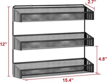 Настінна підставка для спецій, 3 яруси, 2 шт., підвісний органайзер для спецій, ідеально підходить для зберігання спецій на кухні та не тільки (чорний)