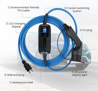 Тип 2 зарядний пристрій для електромобілів, портативний режим 2 16А зарядний кабель для електромобілів з вилкою Schuko для стандар