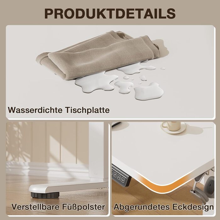 Стіл з регульованою висотою 140 x 60 см, електрично регульований стіл для офісу, комп&39ютерний стіл з функцією пам&39яті, стіл для роботи стоячи, білий 140 x 60 см