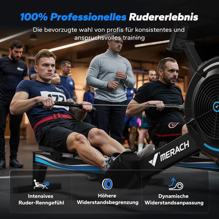 Повітряний гребний тренажер MERACH для домашнього використання, 10 регульованих рівнів з ексклюзивним додатком, професійний гребний тренажер для приміщень, ергономічне комфортне сидіння, легке зберігання