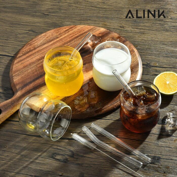 Набір склянок для пиття ALINK Bubble Glass з 4 склянок для пиття, ребристі склянки 380 мл, скло хвилі, келихи для латте макіато, с