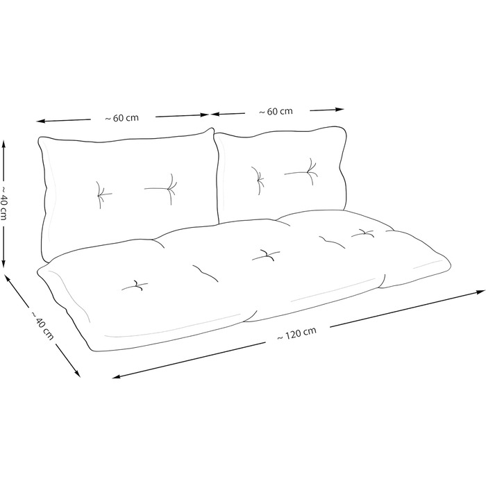 Набір подушок з піддонів Amilian 120x40 2x40x60 Подушка для сидіння для європіддонів Диван з піддонів Меблі з піддонів Балкон Маленький диван Вуличне крісло або маленький диван для молодіжної кімнати Dots Small Grey