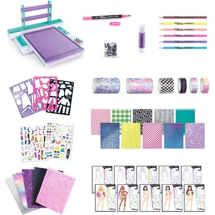 Стиль для всіх - Планшет для дизайнера одягу - Набір для творчого малювання та рукоділля для дітей віком від 6 років - Повний кейс для студії дизайну одягу з тканинами, трафаретами та наклейками - Студія дизайнера одягу OFG 276