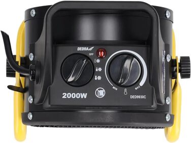 Електричний PTC обігрівач DEDRA 2,0 кВт, круглий, чорний, площа обігріву 20 м, керамічний нагрівальний елемент, для добре ізольованих приміщень, термостат, захист від перегріву, три режими роботи, контроль температури. Площа обігріву 20 м та продуктивніст