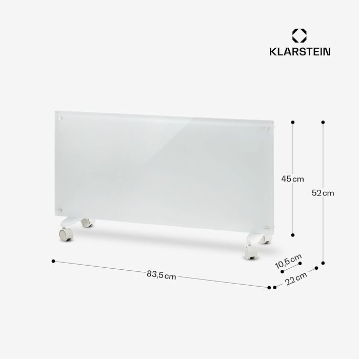 Електричний обігрівач Klarstein, конвекторний обігрівач з колесами, портативний електричний обігрівач, енергозберігаючий, тонкий, тихий електричний обігрівач, окремостоячий електричний радіатор з термостатом, 2000 Вт, білий колір Борнхольм