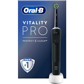 Електрична зубна щітка Oral-B Vitality Pro/електрична зубна щітка, 3 режими чищення зубів для догляду за зубами та захисту X Чиста насадка для зубної щітки, подарунок чоловікові/жінці, дизайн від Braun, чорна, ука (1 упаковка) чорна (1 упаковка)