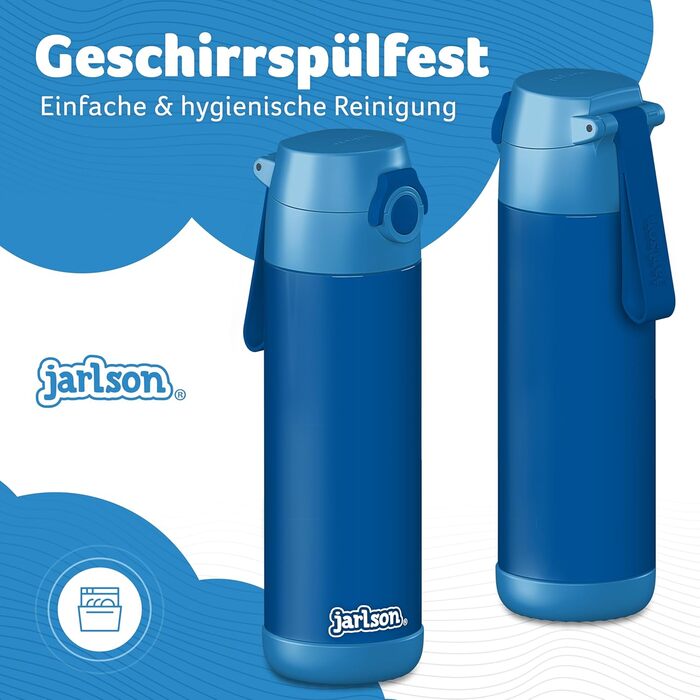 Дитяча пляшка для пиття Jarlson MALI з нержавіючої сталі ТЕРМОС - Герметична дитяча пляшка для пиття - Підходить для газованих напоїв - Термопляшка для школи та дитячого садка (Синя, 500 мл)