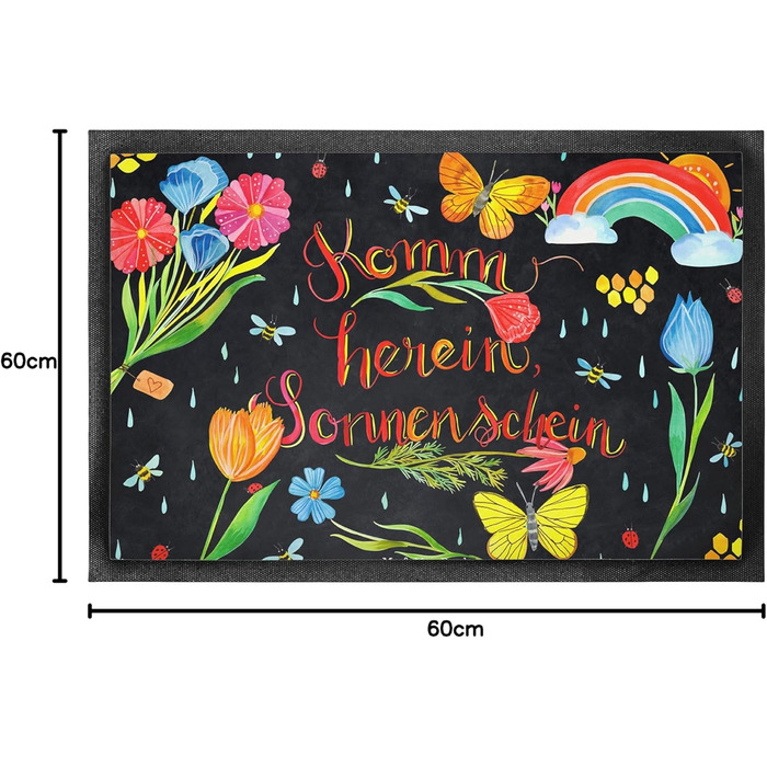Килимок для дверей Mr. & Mrs. Panda &quotCome In Sunshine&quot 40 x 60 см - Подарунок, Позитивний вислів, Ніч, Килимок для дверей, Мудрість, Мотивація, Килимок для бруду, Прикраса, Килимок для лову бруду, Квіти, Килимок для дверей Чорний 40 x 60 см (Прямо