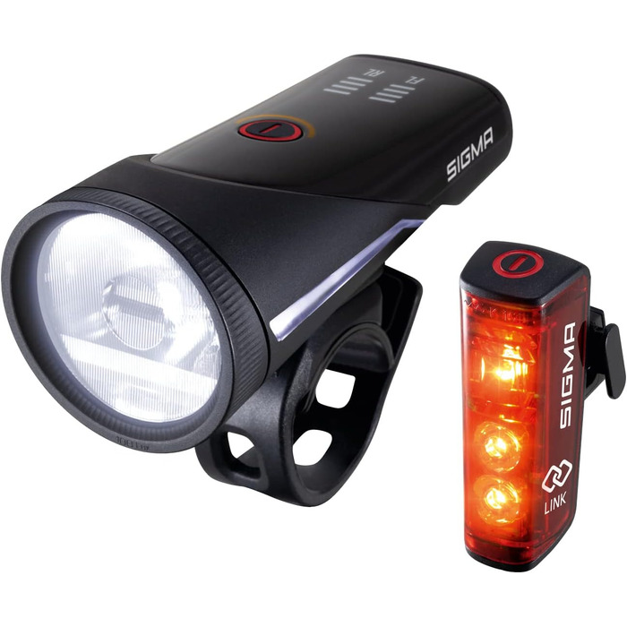 Комплект велосипедних ліхтарів SIGMA Aura 100/Blaze Link (силіконове кріплення) Інноваційна функція з&39єднання та автоматичне регулювання освітлення Передній світлодіодний велосипедний ліхтар з яскравістю 100 люкс Задній ліхтар з функцією стоп-сигналу