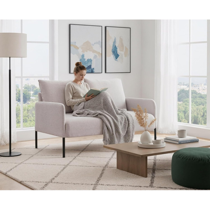 Диван Chairus 2-місний лляний двоспальний диван для вітальні Диван-диван для маленької квартири Сучасний міні-диван для спальні (бежевий) 2K (120 см x 76,5 см x 80 см) бежевий