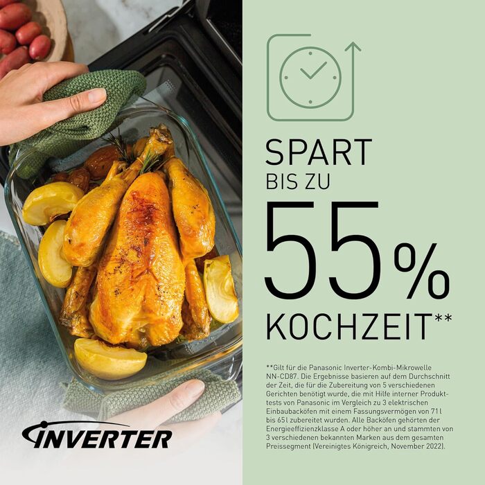 Комбінована мікрохвильова піч Panasonic NN-CD87 (1000 Вт, з гарячим повітрям і грилем, інверторна мікрохвильова піч, 34 літри) нержавіюча сталь, срібляста одинарна мікрохвильова піч NN-CD87