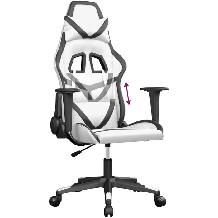 Ігрове крісло, біла та чорна штучна шкіра, офісне крісло, ігрове крісло, обертове крісло, стілець для столу - 3143674