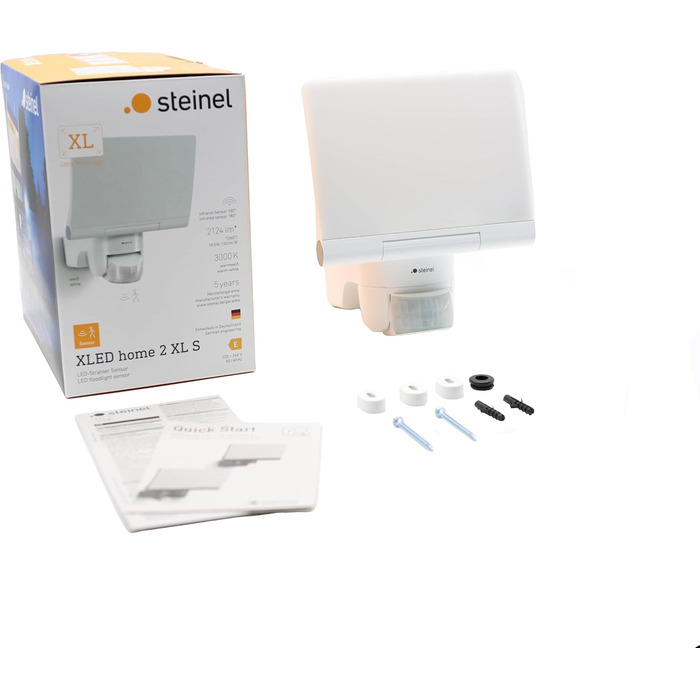 Світлодіодний прожектор Steinel XLED Home 2 XL S, 2124 лм, датчик руху 180, 19,3 Вт, повністю поворотний, теплий білий (3000 K), для зовнішнього використання, білий