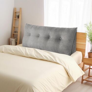 Подушка для читання OHMG 120/140/160/180/200 см для ліжка, подушка для спини, подушка для дивана, трикутне узголів&39я, подушка для дивана, підтримка позиціонування, м&39яка та зручна, зі знімним чохлом 120 x 50 x 20 см, сіра