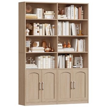 Книжкова шафа FirFurd 185,5 см з дверцятами, 12 полиць, вітрина, полиця, висока шафа для вітальні, офісу, кухні, 115 x 27 x 185,5 см, дуб