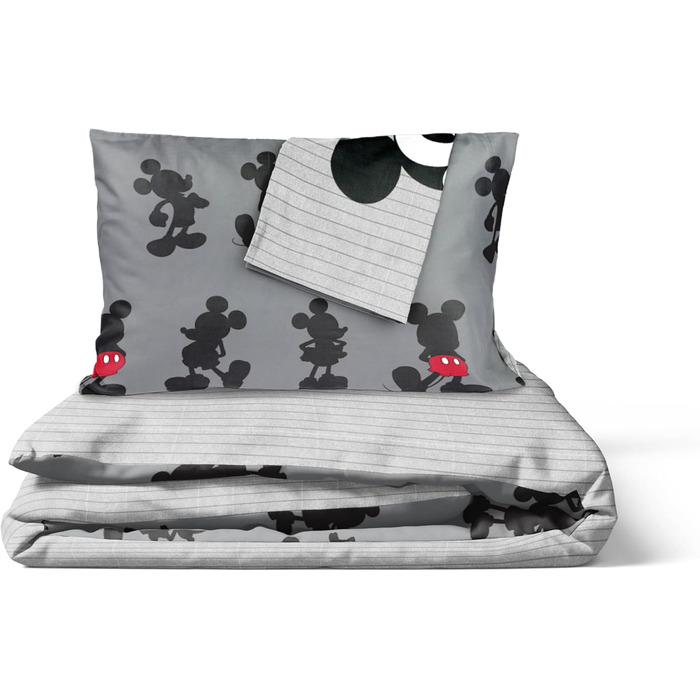 Смугастий - комплект підковдри на двох з наволочкою 50 х 70 см, теплий комплект постільної білизни бавовняний сірий - Mickey Mouse