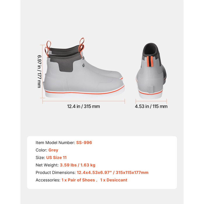 Чоловічі гумові чоботи до щиколотки VEVOR, розмір 45.5 EU, сірі