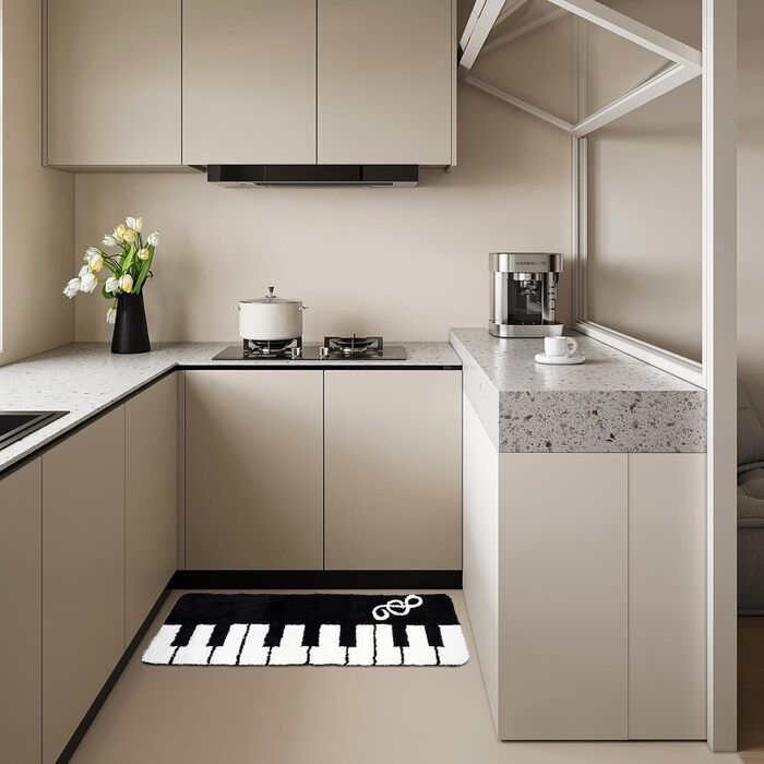 Чорно-білий килимок з мікрофібри з ворсистками у формі клавіш піаніно, абсорбуючий килимок для ванної, швидковисихаючий килимок для ванної, нековзний килимок для ванної, що миється, для вітальні та спальні (50x120 см, стиль A) з візерунком клавіш піаніно,