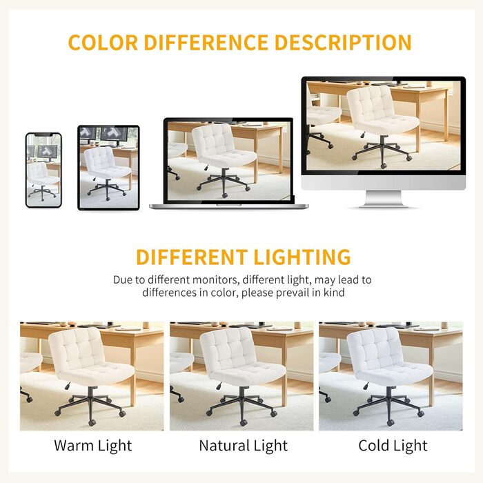 Офісне крісло Clevich без підлокітників, широке крісло з перехресним розташуванням сидіння, ергономічне крісло з регульованою висотою для домашнього офісу, кабінету, макіяжу, спальні (шерпа, білий)