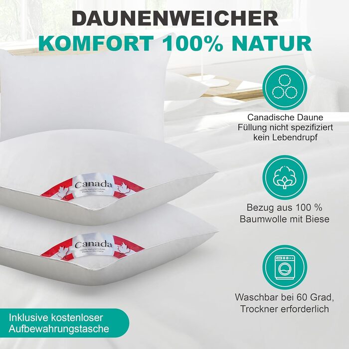 Пухова подушка Bach&39s Beds World Canada Plus Extra з ще більшим наповнювачем, загальна щільність 900 г, 80x80 см