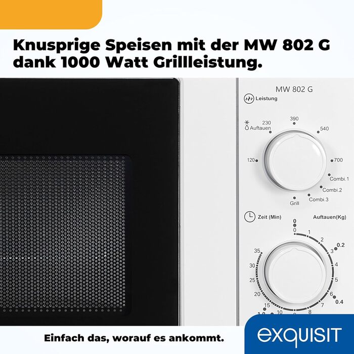Мікрохвильова піч Exquisit MW 802 G Мікрохвильова піч з грилем 1000 Вт Всього 700 Вт Таймер Мікрохвильова піч маленька та компактна 20 л Garrraum білий Білий Класичний